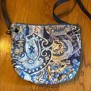 Chico's blue paisley tapestry crossbody bag silver accents adjustable strap